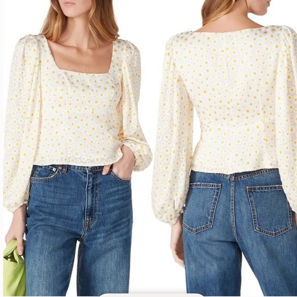 Staud Daisy White Yellow Floral Long Sleeve Blouse Top - 10